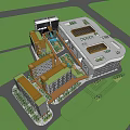 Modern Multi Building Complex Design With Green Roofs Outdoor Spaces And Road Access 3d model