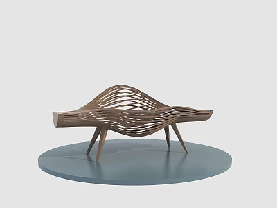 Modern Wooden Outdoor Chair With Wavy Woven Structure And Sturdy Legs 3d model