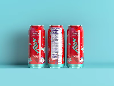 A&W Cream Soda Red Beverage Cans With Green Accents On Teal Background 3d model