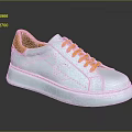 White Casual Shoes with Orange Tongue and Laces Thick Sole Leather Upper