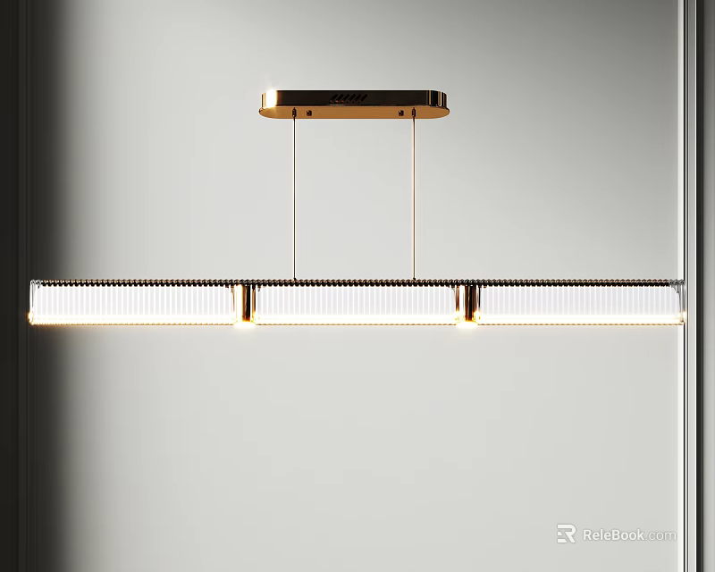 Modern Golden Linear Chandelier With Transparent Rectangular Shade And Bright Illumination 3d model 