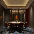 Elegant Chinese Restaurant Interior Featuring Dining Tables Chairs Decorative Flowers And Warm Lighting