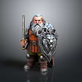 Detailed Dwarf Warrior 3D Model With Sword Shield Lion Design And Armor