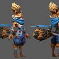 Modern game character fox warrior 3d model