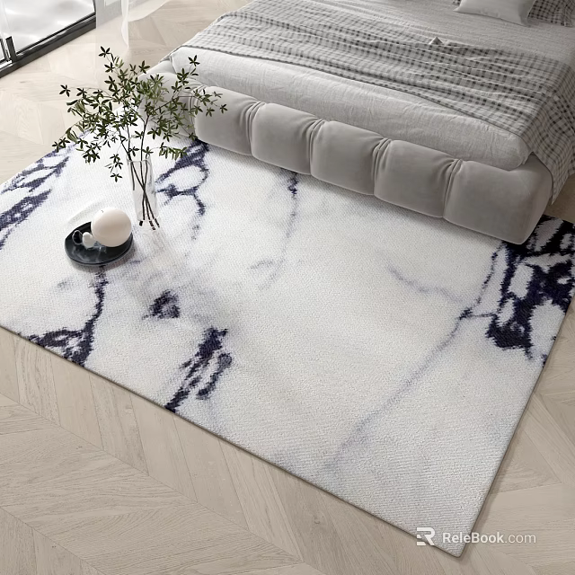Modern Blue And White Marble Pattern Square Area Rug In Living Room With Grey Sofa 3d model 