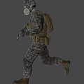 A Man Wearing Camouflage Uniform Gas Mask And Helmet Holding Rifle In Night Setting