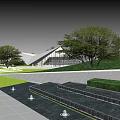 Modern Garden Landscape With Architecture Trees Lawn Fountains And Trimmed Hedges