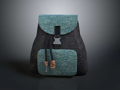 Durable Woven Teal And Black Backpack With Drawstring Closure And Functional Pockets 3d model