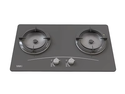 Double Burner Gas Stove with Black Glass Surface and Control Knobs for Kitchen 3d model