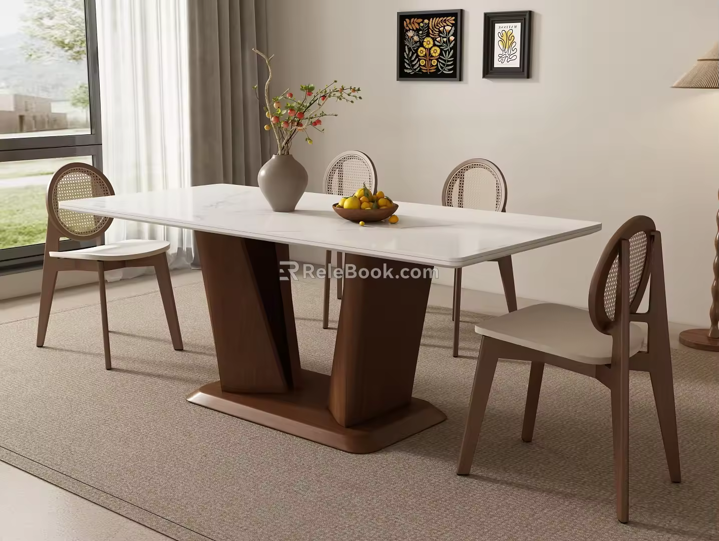 long dining table and chair 3d model