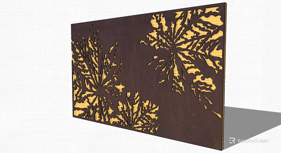 Decorative Dark Brown Background Wall With Golden Carved Leaf Patterns 3d model