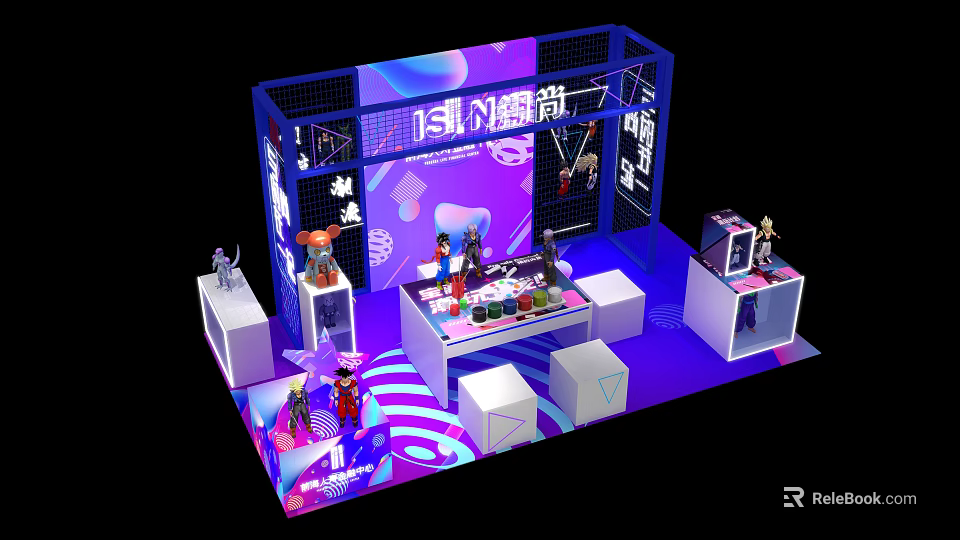 151 Fashion Exhibition Booth With Modern Design Purple Blue Lighting And Display Models 3d model 