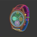 Luxury Wrist Watch With Blue Leather Strap Gold Case And Multi Dial Design