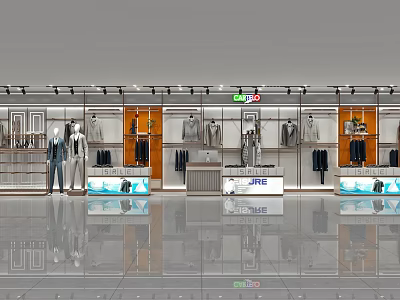 Modern Clothing Store Interior With Mannequins Clothing Racks And Display Counters 3d model