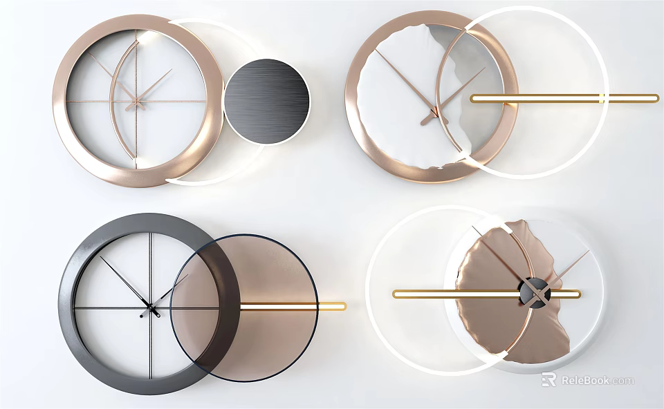 Modern Minimalist Clocks With Metal Frames And Gold Accents For Home Decor 3d model 