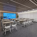 Modern Meeting Room Interior Design With Rectangular Tables White Chairs And Projection Screen 3d model