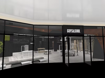 GUYSSOUL Modern Clothing Store With Glass Facade Interior Racks And Apparel Displays 3d model