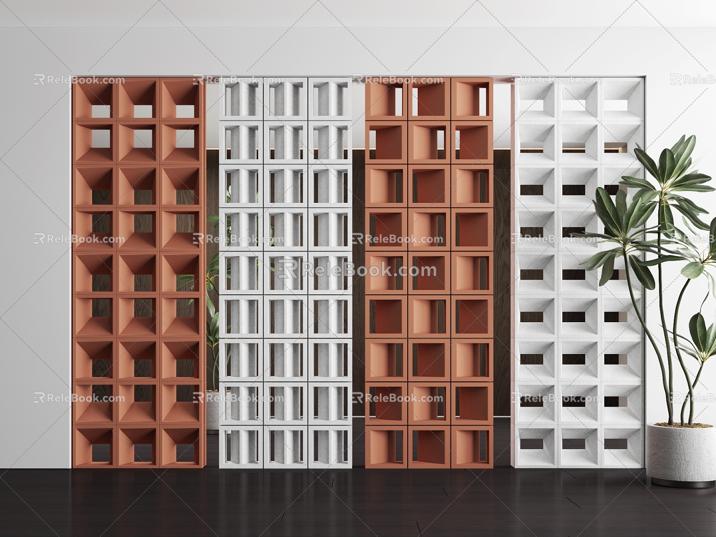 Soft pottery art hollow brick partition 3d model