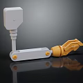 White and Yellow Articulated Hardware Tool with Adjustable Mechanical Clamp and Durable Metal Construction