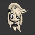 Cartoon Style Blonde Hair Doll With Black Bow Big Eyes And Black Outfit