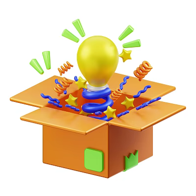 Decorative Ornament Set with Open Orange Box Yellow Lightbulb Green Arrows Stars and Spiral Decorations 3d model