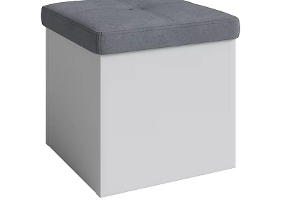 Gray Cushioned White Storage Ottoman Bench With Comfortable Seating And Storage Space 3d model