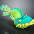 Vibrant Blue Green Yellow Fish With Spotted Body Big Orange Eyes Sharp White Teeth