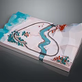 Cartoon Pop-up Book Scene with Mountains River Train Track and Trees