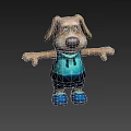 Cartoon Dog Wearing Blue Vest With Star Pattern Blue Shorts And Shoes Arms Outstretched