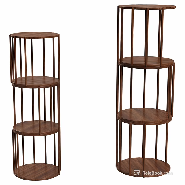 Round Wooden Multi tier Display Shelves With Circular Layers And Storage Function 3d model 