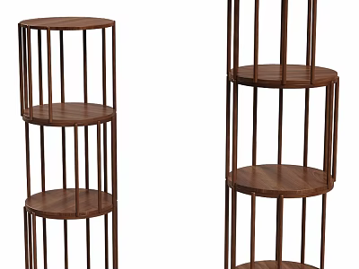 Round Wooden Multi tier Display Shelves With Circular Layers And Storage Function 3d model