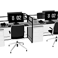 Modern Office Workstations With Partition Design Numbered Screens And Mesh Back Chairs 3d model
