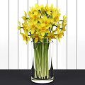 Fresh White Flowers With Yellow Centers In Clear Glass Vase