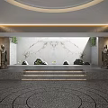 Exclusive Clubhouse Corridor Interior with Stone Walls Statue Wooden Door and Natural Light