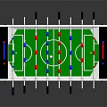 Modern Foosball Table With Green Playing Field Blue Red Players White Frame And Silver Legs