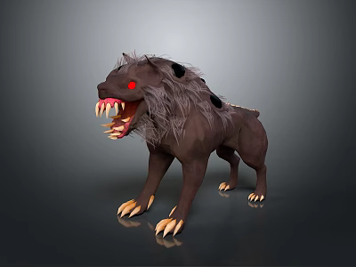Ferocious Wolf Like Mythical Creature With Red Glowing Eyes Sharp Fangs And Clawed Paws 3d model