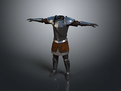 Medieval Knight Armor With Metal Plates And Leather Skirt Standing Pose 3d model