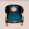 Classic Style Single Armchair With Blue Cushion Black Gold Accents And Carved Legs