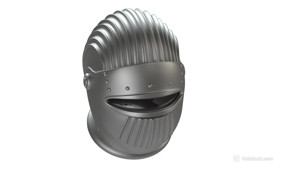 Classic Medieval Steel Helmet With Ribbed Design Front Visor And Side Rivets 3d model 