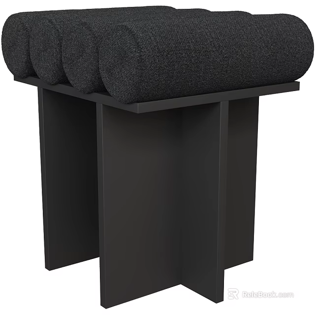 Stylish Modern Stool With Gray Padded Cylindrical Seat And Black Frame 3d model