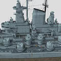 Detailed Large Warship With Main Gun Turrets Superstructure And Deck Equipment