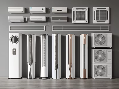 Various Types of Air Conditioners and Fans Including Wall Mounted Floor Standing and Window Units 3d model