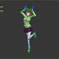 Game Anime Character Figure With Blue Hair Accessory Striped Sweater Black Skirt Red Shoes Posing