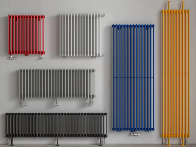 Colorful Radiators in Red Silver Blue Yellow Black for Home Heating 3d model