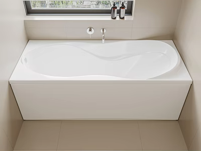 Modern Bathroom White Built-in Bathtub with Chrome Faucet Window and Bath Products 3d model