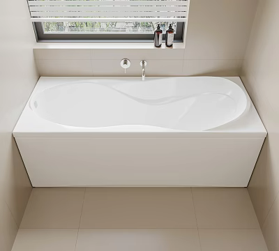 Modern Bathroom White Built-in Bathtub with Chrome Faucet Window and Bath Products 3d model