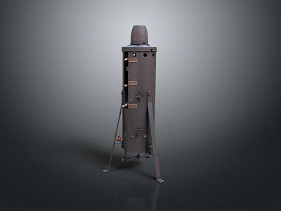 Industrial Metallic Vertical Device With Tripod Stand And Side Control Panel Details 3d model