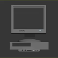 Vintage Desktop Computer On Reflective Surface With CRT Monitor Gray Tower And Black Screen