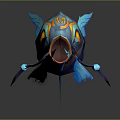 Blue Orange Gold Fantasy Ornate Fish Creature With Streamlined Body And Flowing Tail