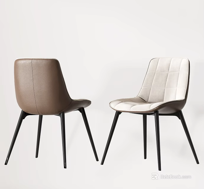 Modern Leisure Chairs Brown Leather And Light Stitched Upholstery With Black Legs Contemporary Design 3d model 